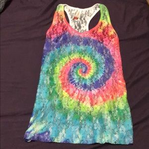 Rainbow swirl lace tank top